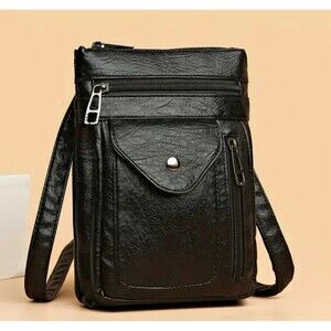 Back fuax leather crossbody‎ bag 6.7x8x1.1